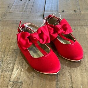 Janie and jack red satin t-bar Mary Jane shoes with bow toddler size 5 holiday